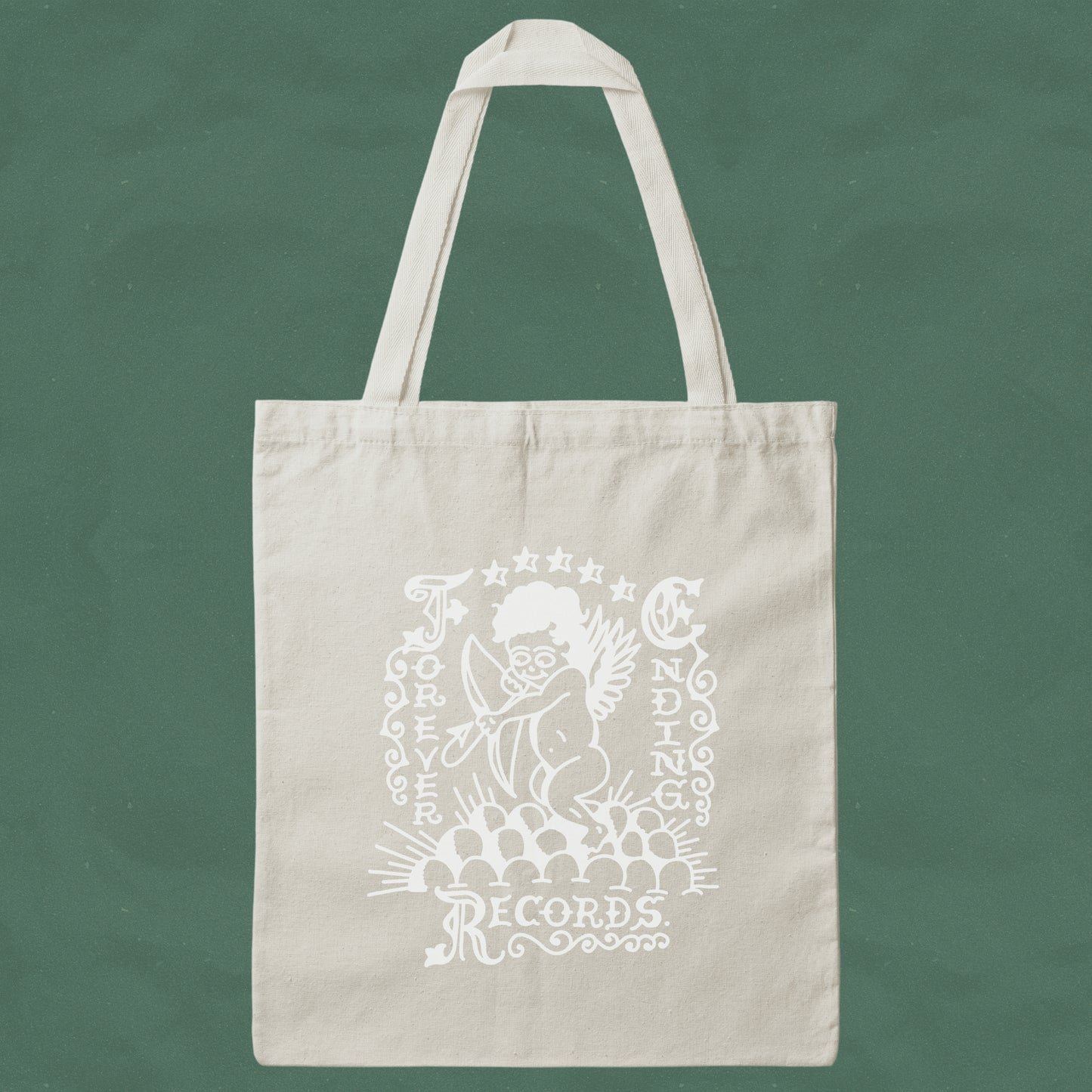 Forever Ending Records Beige Canvas Tote Bag